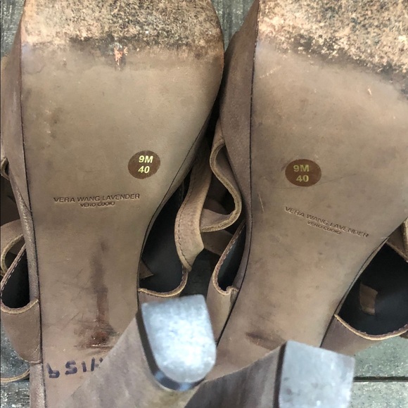 VERA WANG Lavender Tan Platform Sexy Ankle Tie Leather Sandal Heels 9 - Picture 4 of 7